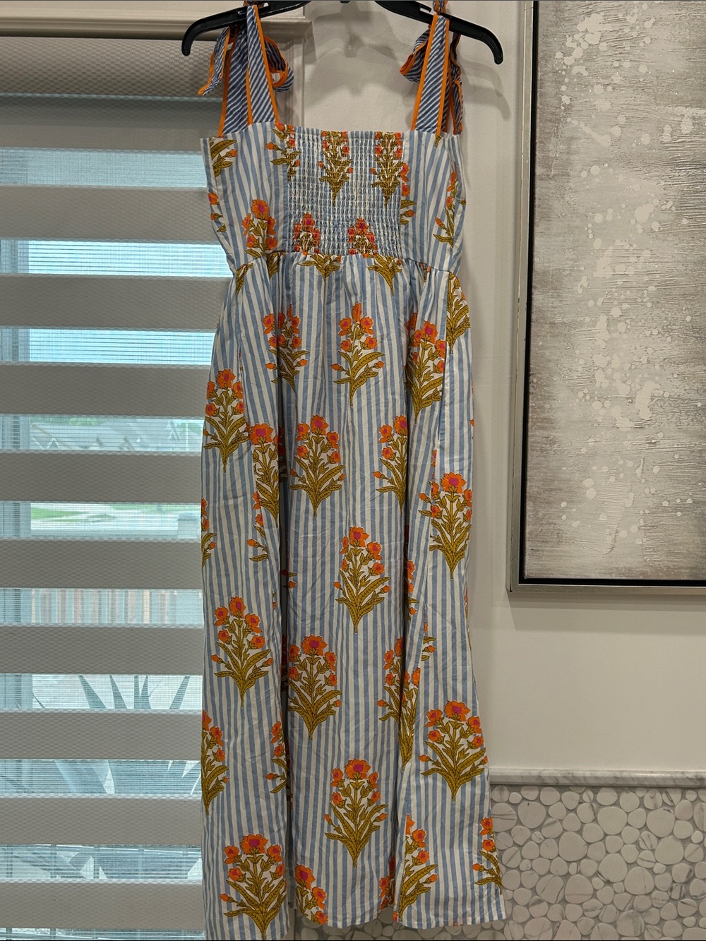 THML Blue and Orange Striped Floral Maxi Dress 100% Cotton - Picture 4 of 8